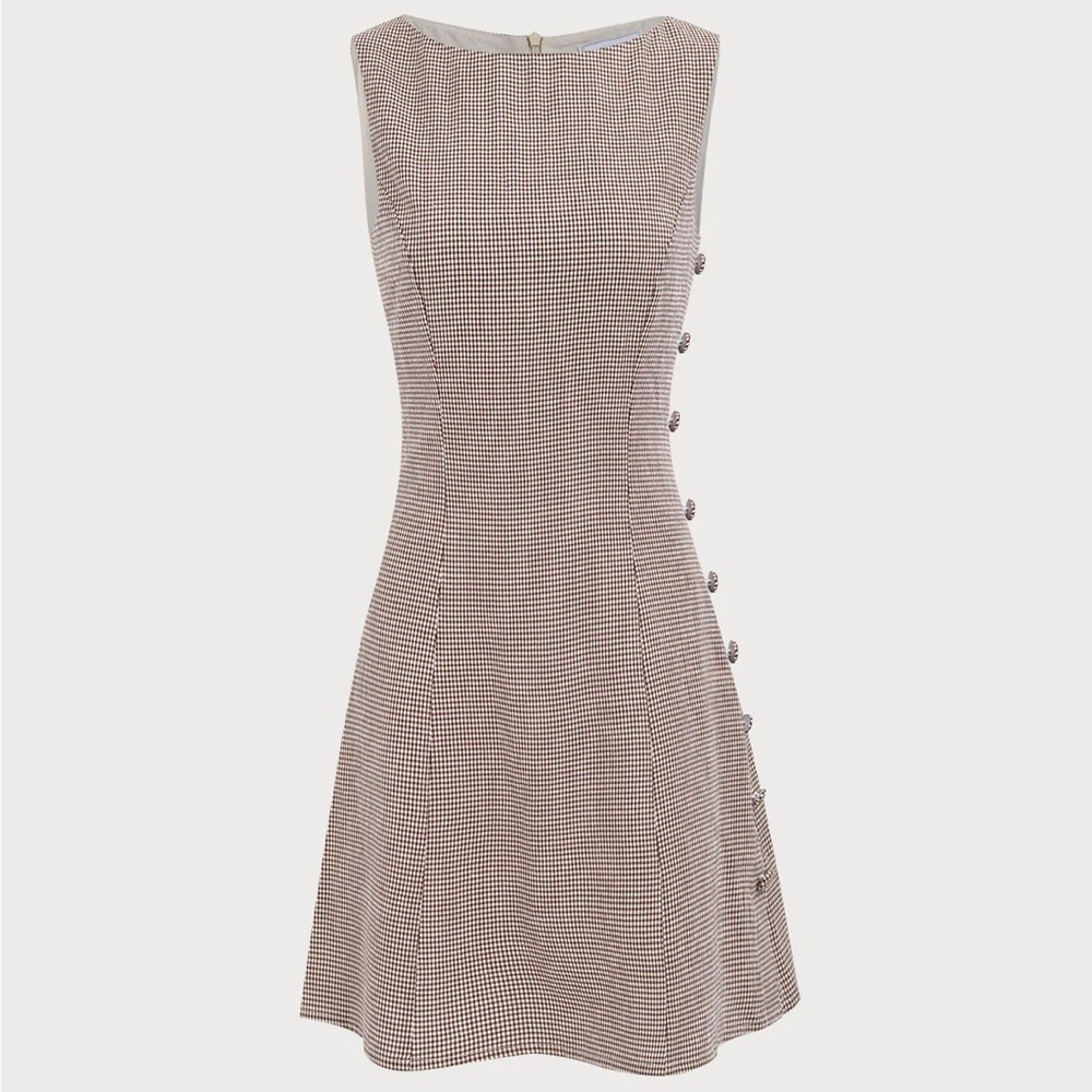 Rihoas Women's Boat Neck Brown Plaid Mini Dress - Picture 5 of 8